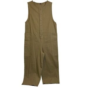 Lovely U-Dear Jumpsuit Overalls Women's Sz S Olive Green Canvas Utility Button
